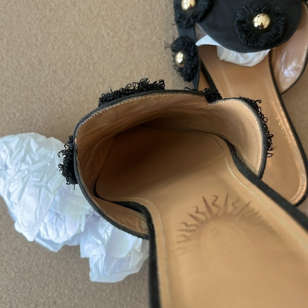 AQUAZZURA Sunflower Embellished Faille Slipper Shoes In Black -Size 37 IT / 7 US - Picture 6 of 9